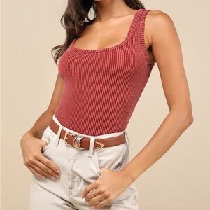 Lulu's Ribbed Knit Top in Red
